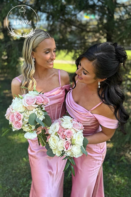 Blush Pink Sheath Straps Charming Silk Satin Bridesmaid Dress, BD25013