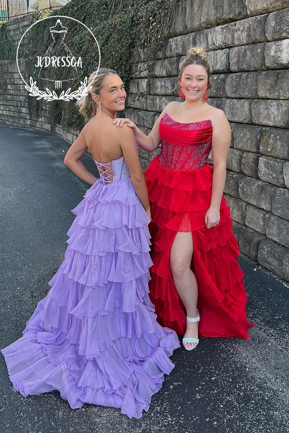 Ball Gown Long Strapless Royal Blue Tiered Ruffle Prom Dresses with Beadings, PD25935