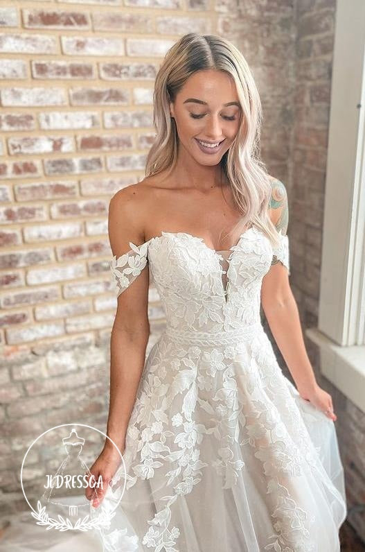 Bohemian Long Off-the-Shoulder Tulle Wedding Dresses, WD25005