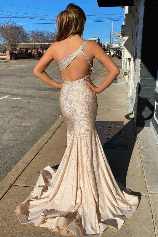 One Shoulder Elegant Long Prom Dress with Rhinestones, PD25664