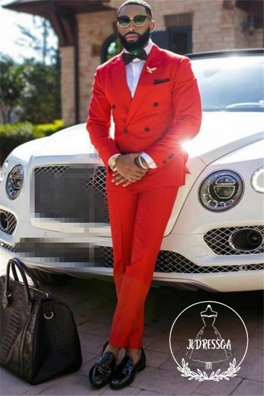 Classy Red Peaked Lapel Double Breasted Formal Men's Business Suits, SU25016