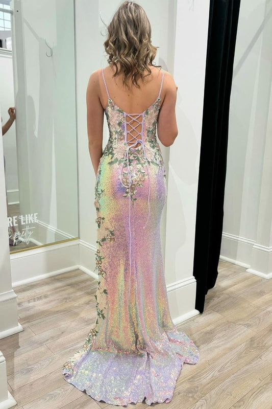Sweetheart Mermaid Sequins Long Prom Dress with Appliques, PD25129