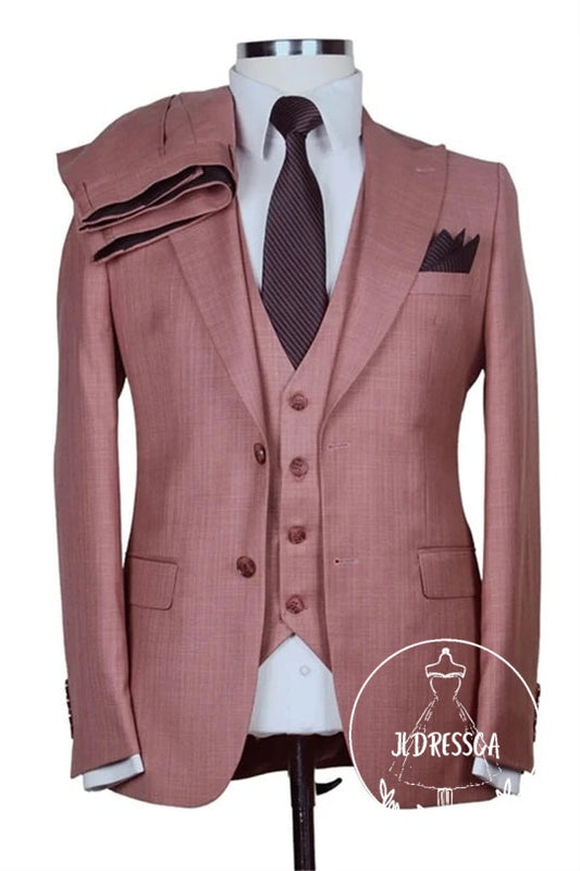 Dusty Pink Three Pieces Best Fitted Prom Outfits For Men, SU25199