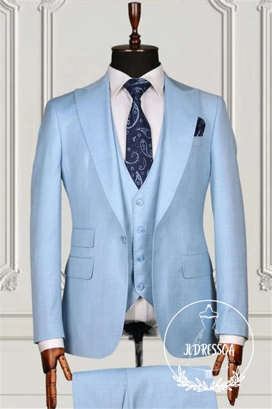 Newest Sky Blue Three Pieces Best Fitted Prom Men Suits, SU25140