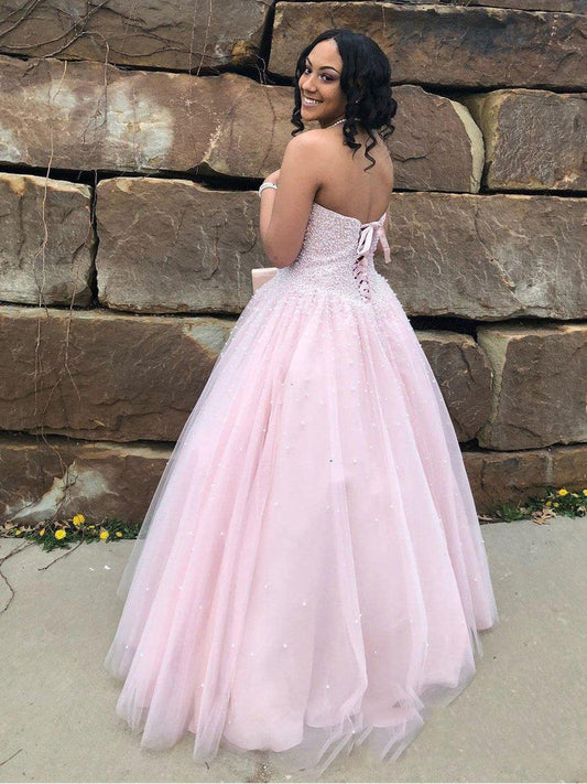 Dreamy Pink Sweetheart Lace Up Ball Gown Prom Dress, PD2308114