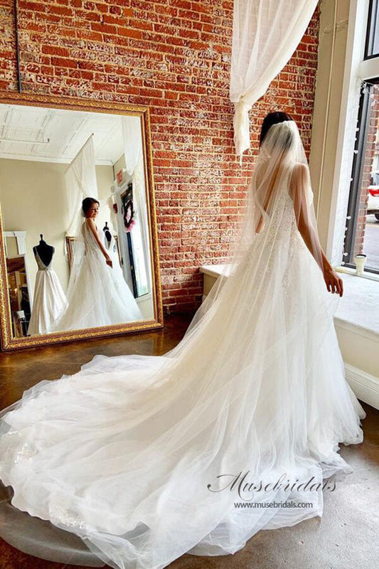Ivory Lace A-line Wedding Dresses With Train for Bridal Gowns, WD2401257