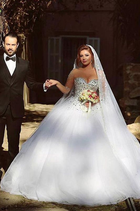 Vintage Tulle Ball Gown Wedding Dress with Long Sleeves and, WD2305032