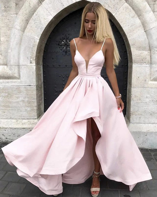 Satin High Low Blush Pink Sweetheart Short A-Line Prom Dress, PD2306212