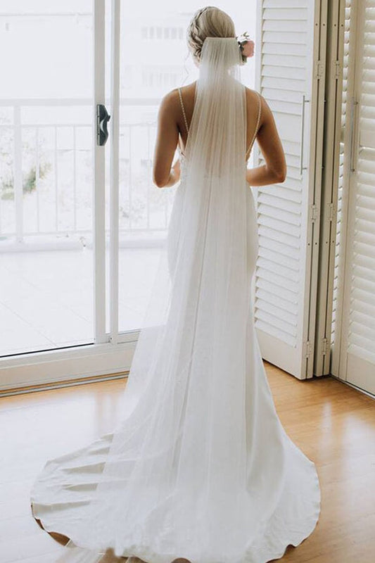 Lace Mermaid Backless Spaghetti Straps Bridal Gown, WD2401299