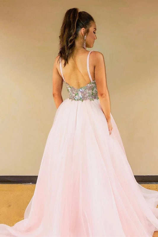 Blushing Delight Sweetheart Beaded Pink A-Line Prom Dress, PD2305131