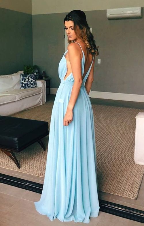 Light Sky Blue Backless Chiffon A-Line Prom, PD2305256