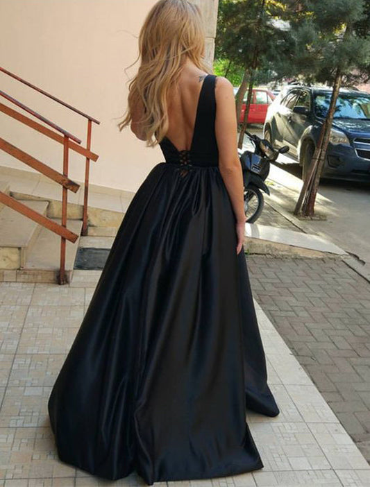 Burgundy Satin A-Line Prom, PD2305253