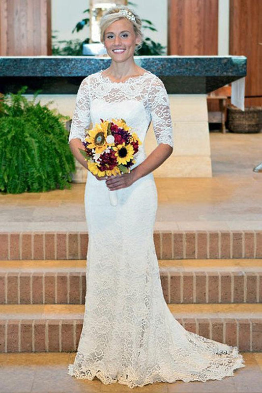 Open Back Mermaid Wedding Dress with Long Sleeves, WD2305046