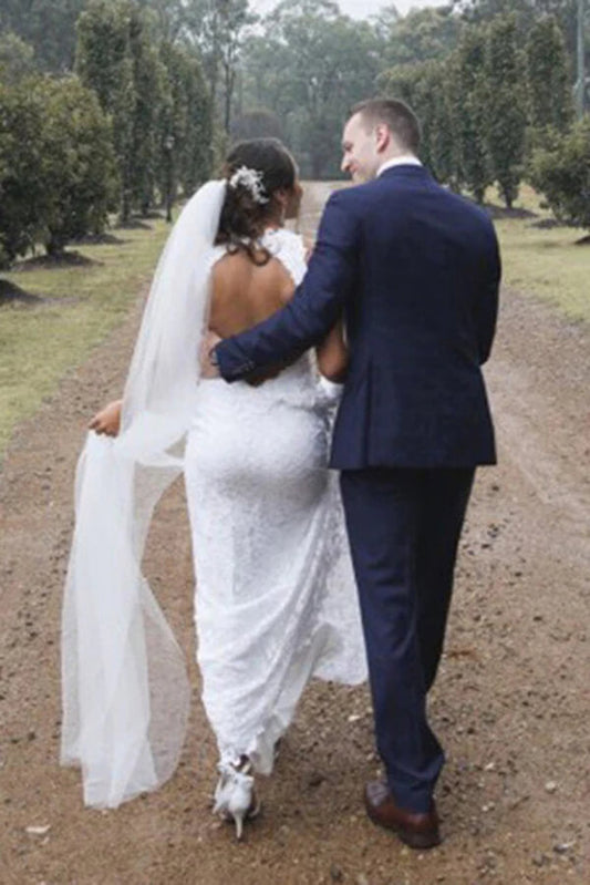 Lace Open Back Mermaid Wedding Dress with Side Split, Bridal Gown, WD2402015