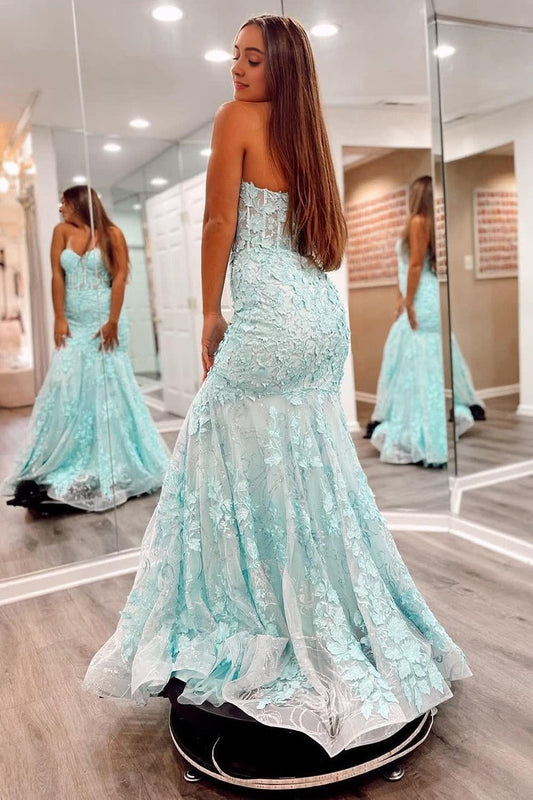 Lace Mermaid Sweetheart Long Prom Dress with Appliques, PD25254