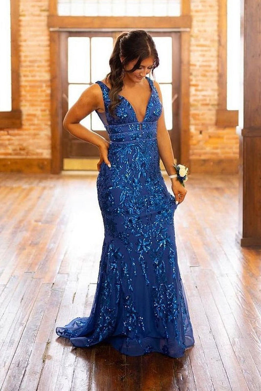 Mermaid Sparkly Blue Sequins Long Prom Dress, PD25178