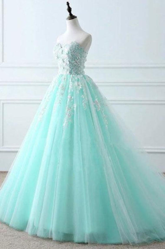 Sweetheart Puffy Tulle Prom Dress With Lace Appliques, Long Graduation Dress,JL20023