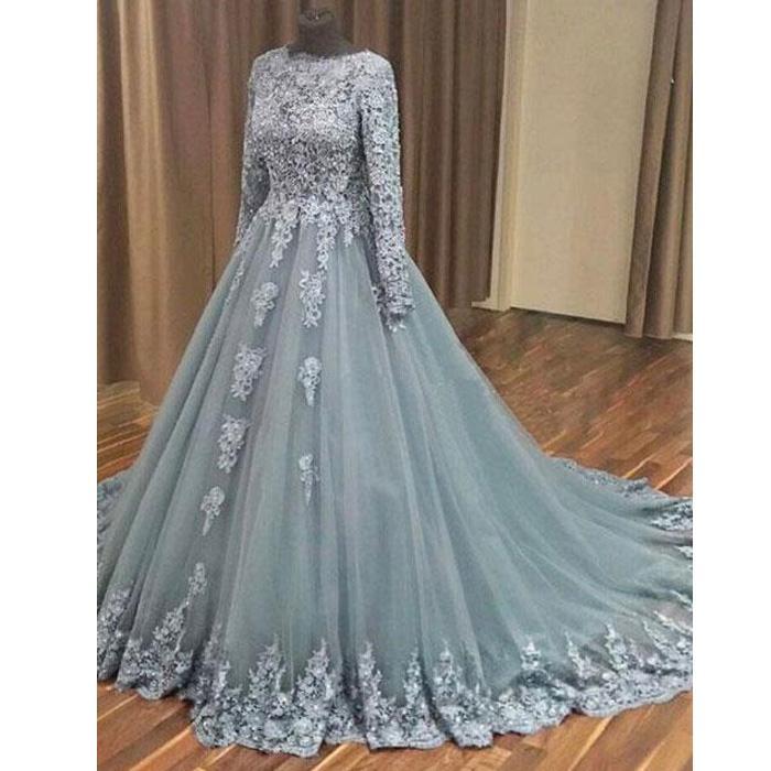 Teal Prom Dresses with Sleeves Modest