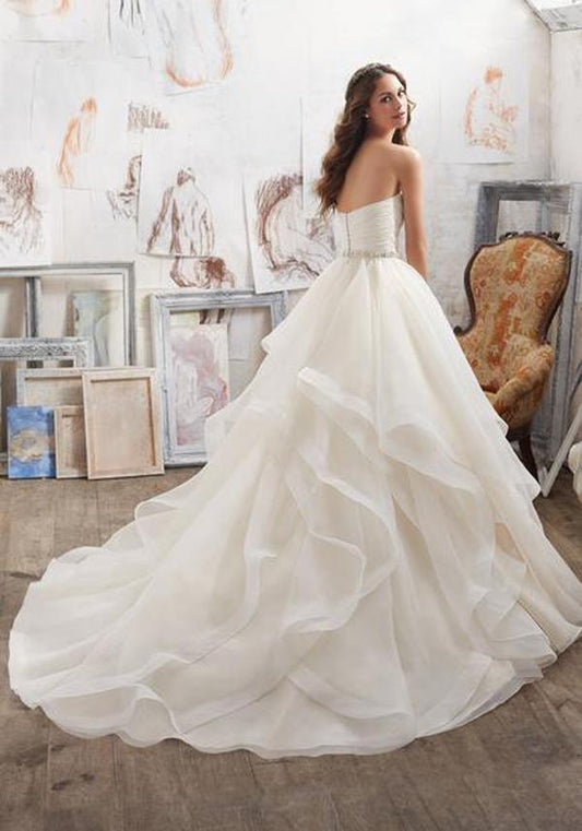 Illusion A Line Sweetheart Strapless Ruffles Wedding Dress with Beaded Belt, WD2302271