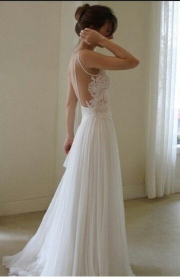 Ivory Backless Lace A-Line Prom Dress, WD23022423