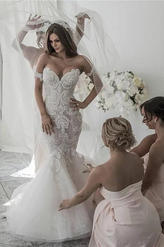 Mermaid Lace Off-the-Shoulder Wedding Gown, WD2303162