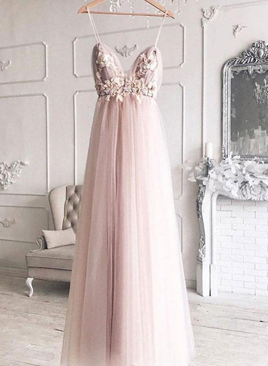 Pink Sweetheart Neck Floral Tulle Wedding Dress, WD23022647