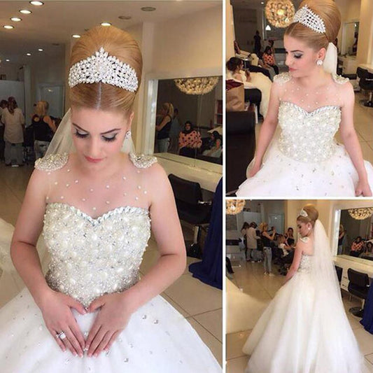 Rhinestone Illusion Beaded Tulle Wedding Dress, WD2303164
