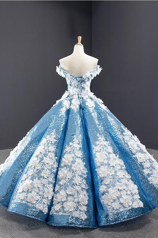 Chic Blue Applique Prom Dress, PD23022213