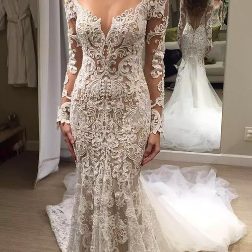 Ivory Backless Lace Mermaid Long Wedding Dress, WD2303153