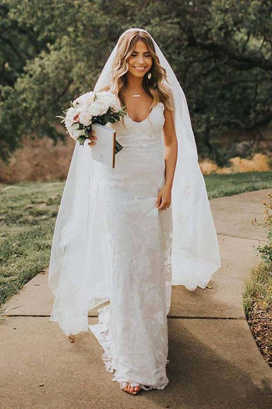 Rose Lace Beach Wedding Dress with Sweetheart Neckline and Spaghetti Straps, WD23022368