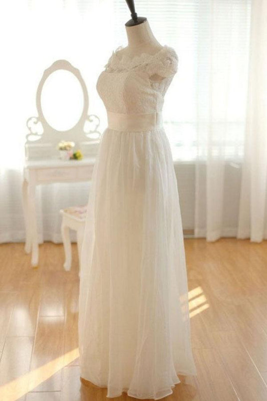 Ivory Chiffon Lace Long Wedding Dress, WD23022649