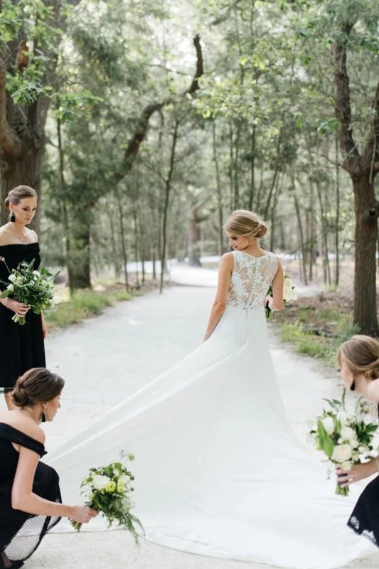 Sleeveless Mermaid Lace Wedding Dress, Round Neck, WD2303025