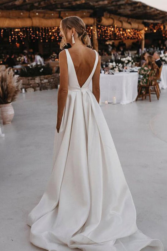 Satin A-line Sweep Train Wedding Dress, WD23022665