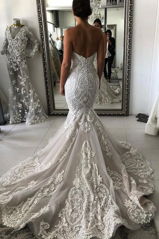 Cascading Lace Drop Waist Mermaid Wedding Dress with Court Train, WD2303230