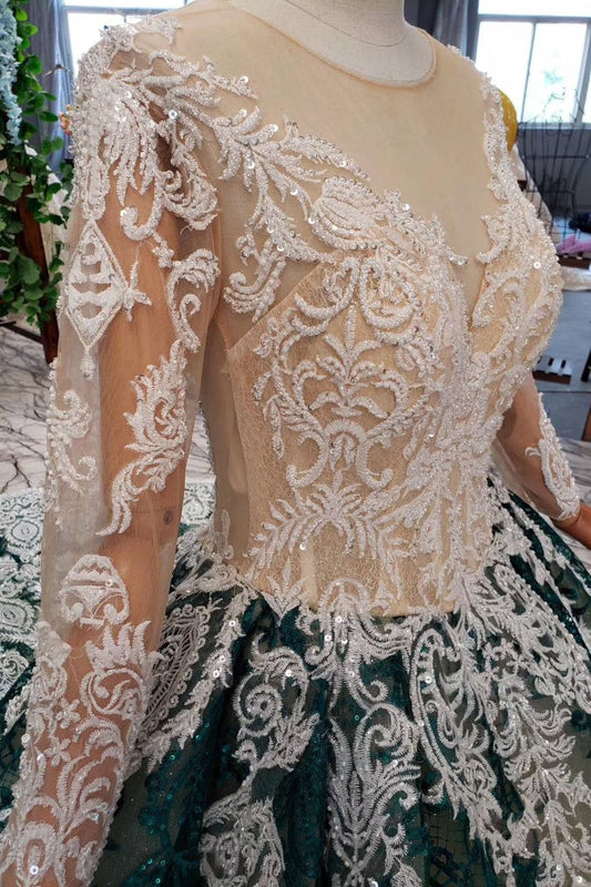 Green Lace Ball Gown Prom Dress, PD23022217