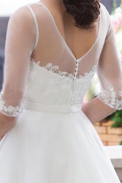 Scoop Neckline A-line Tulle Wedding Dress with Sweep Train, WD230223101