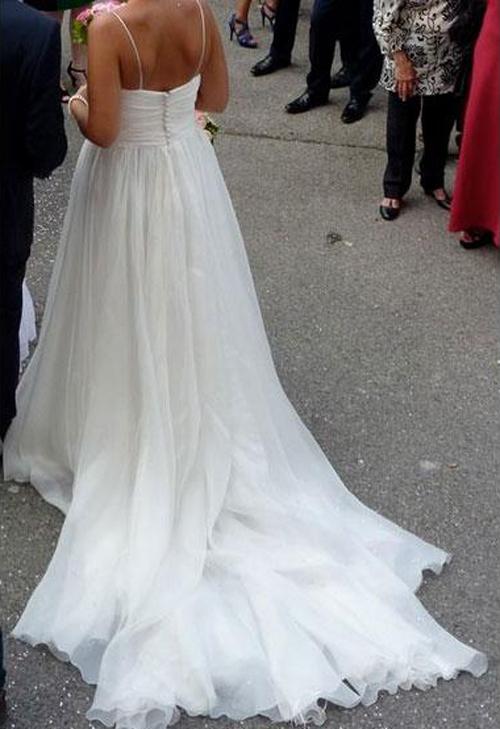 White A-line Chiffon V-neck Wedding Dresse with Spaghetti Straps and Court Train, WD23022711