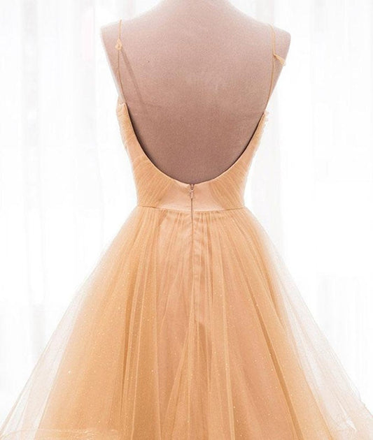 Champagne V-Neck Backless Wedding Dresses, WD23022631