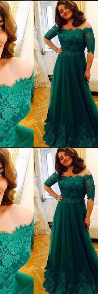 Princess Green Lace Short Sleeve A Line Tulle Vintage Plus Size Evening Formal Dresses