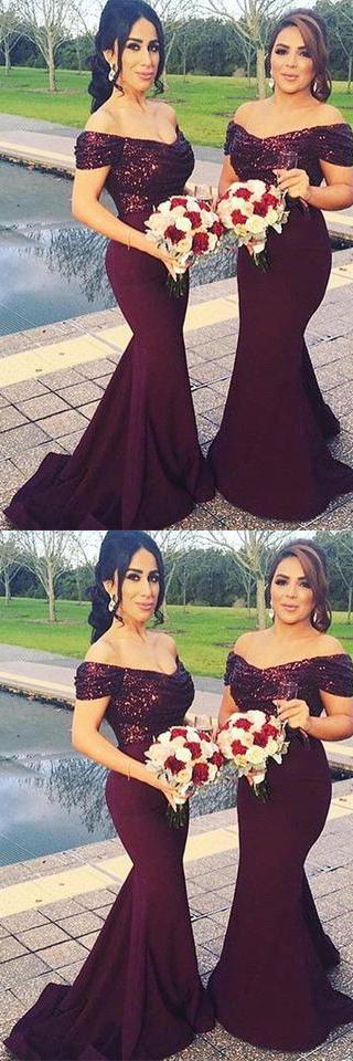 Stunning Sequins Long Bridesmaid Dresses Off the Shoulder Bridesmaid Dresses Mermaid Bridesmaid Dresses