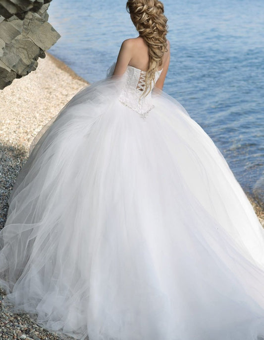 simple and elegant sweetheart white tulle floor-length wedding dress, WD236