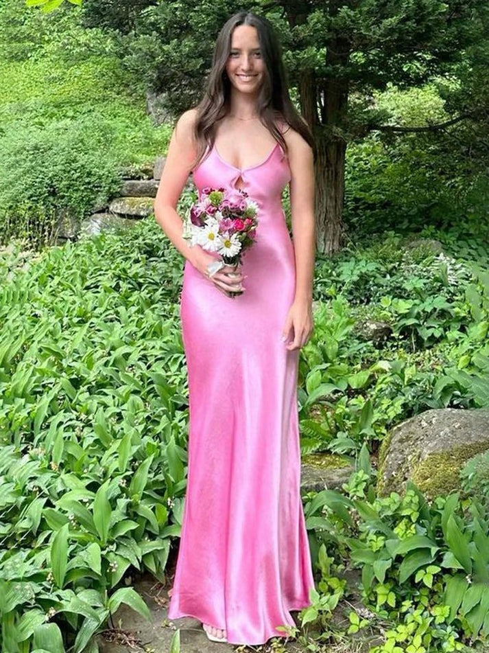The Alluring Pink Chic Sheath V Neck Long Prom Dress