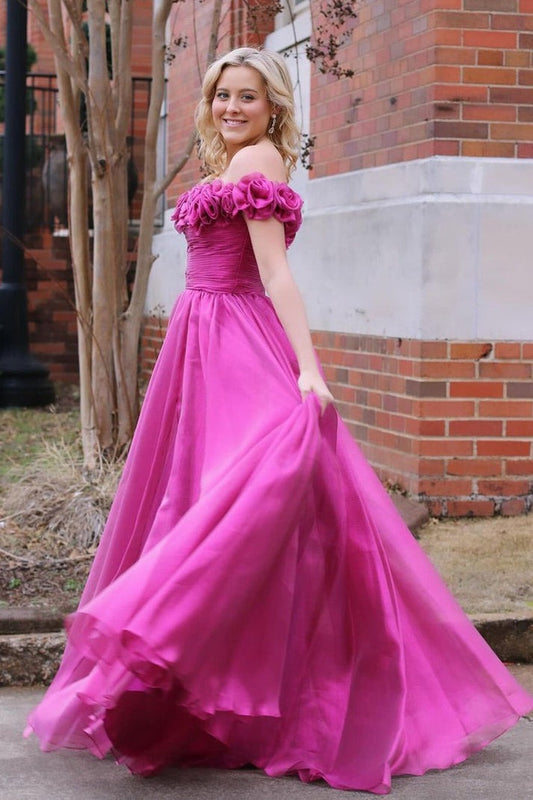Fuchsia Tulle Off the Shoulder Long Prom Dresses: A Dreamy Choice for Prom Night