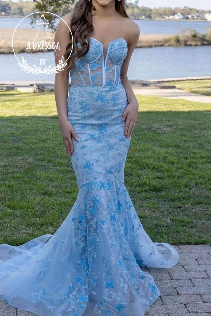 Dazzle in the Light Blue Sweetheart Mermaid Sequin Lace Corset Gorgeous Prom Dress: Your Perfect Prom Ensemble