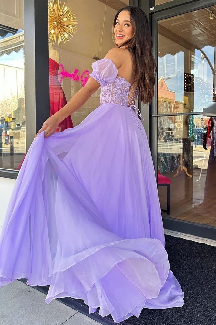 The Allure of the Purple A Line Sweetheart Corset Prom Dress with Appliques