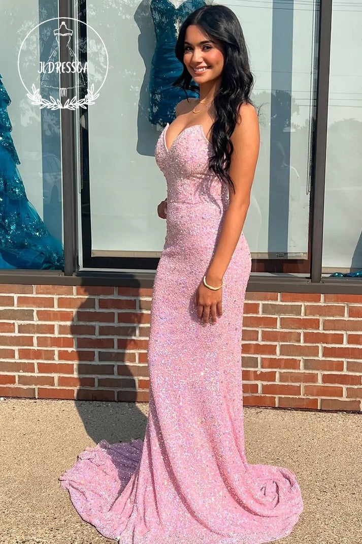 Dazzle in the Spotlight: The Ultimate Guide to Mermaid Strapless Pink Sequins Long Prom Dresses