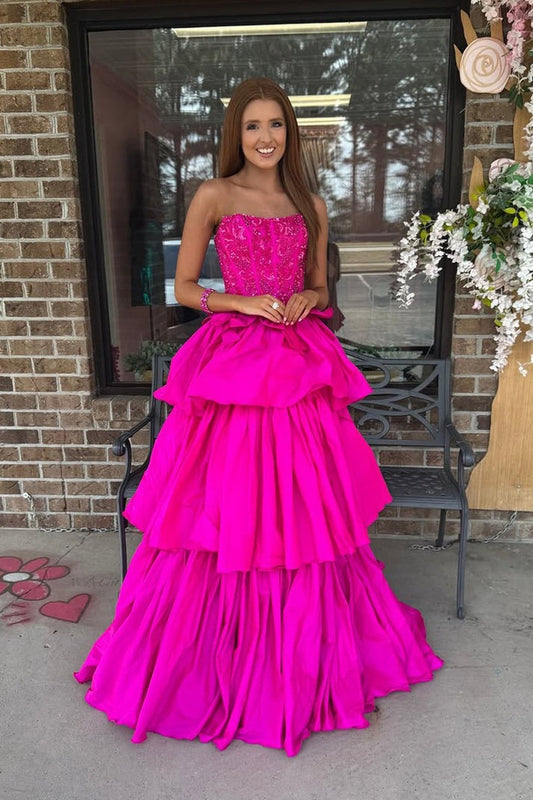 The Fuchsia Dream: Why This Strapless A-Line Satin Prom Dress with Beading Will Steal the Spotlight