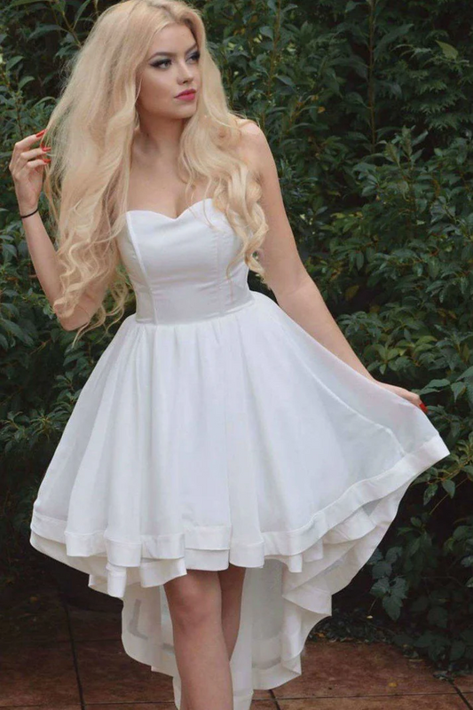 High-Low Satin Short Prom Dress with Sweetheart Neckline