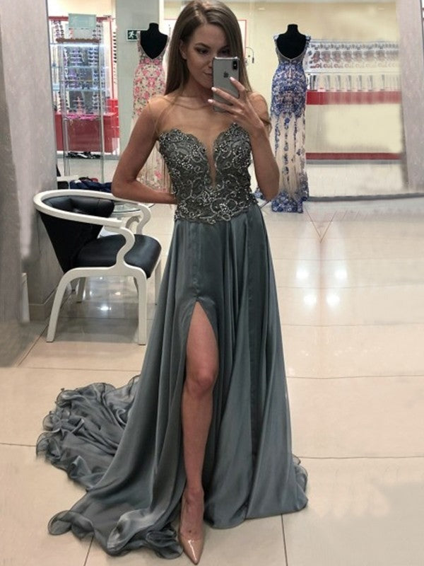 Shining on Prom Night - Chic Sheath Sweetheart Split-Front Applique Chiffon Prom Dress