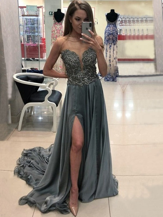 Shining on Prom Night - Chic Sheath Sweetheart Split-Front Applique Chiffon Prom Dress
